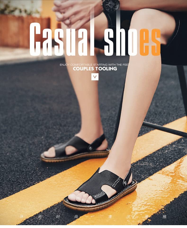 Men Sandals Comfort Leather Beach Slippers Casual Footwear Outdoor Beach Shoes(38 Code)2