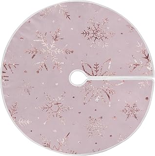 Mnsruu Christmas Tree Skirt Rose Gold Snowflake Pattern Xmas Tree Ornaments Christmas Tree Mat for Decorations Holiday Party, 90x90cm