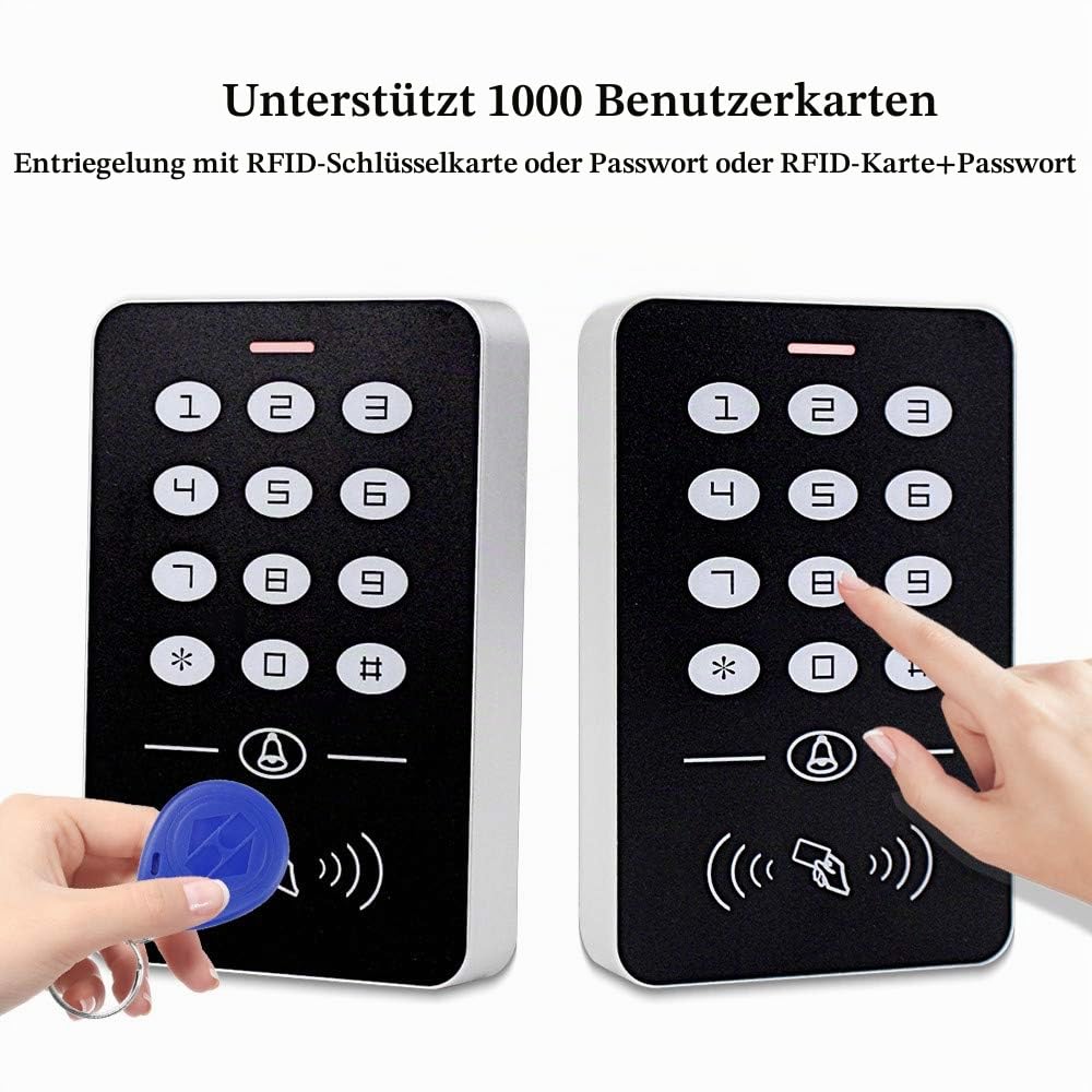 Kit Vollzugriffskontrollsystem mit elektrischem Magnetschloss + RFID Tastatur + Netzteil + 10 teiligen RFID Schlüsselanhänger (with Strike Lock)
