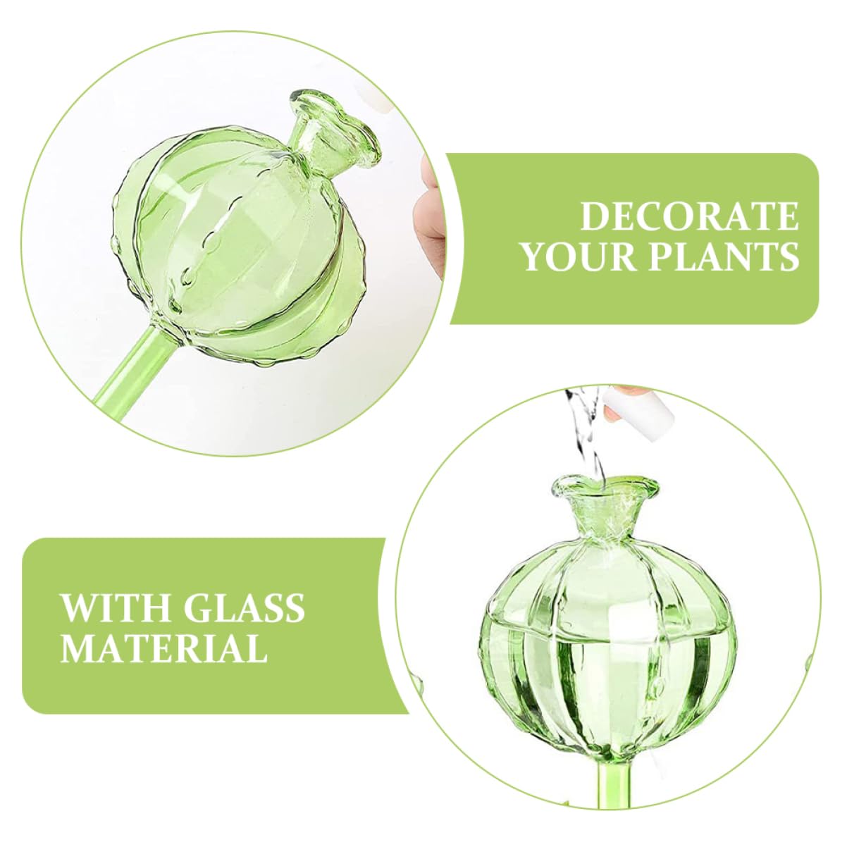 Globe à Fleurs à Arrosage Automatique 4pcs en Verre Borosilicate Vert