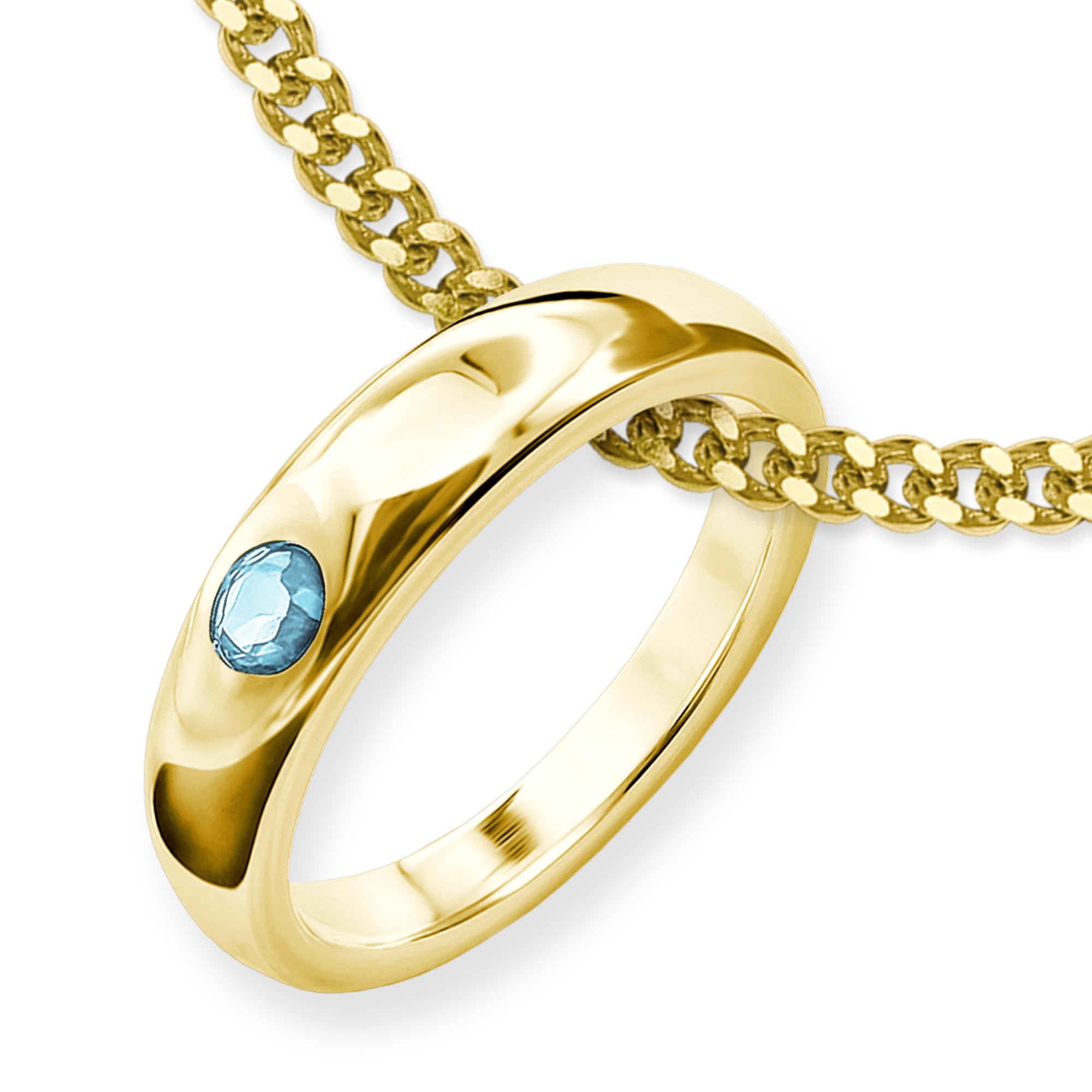 CLEVER SCHMUCK Jungen Taufkette mit Taufring schlicht Gold + Zirkonia hellblau + Panzerkette 38 cm Sterling Silber 925 vergoldet im Schmucketui zur Taufe