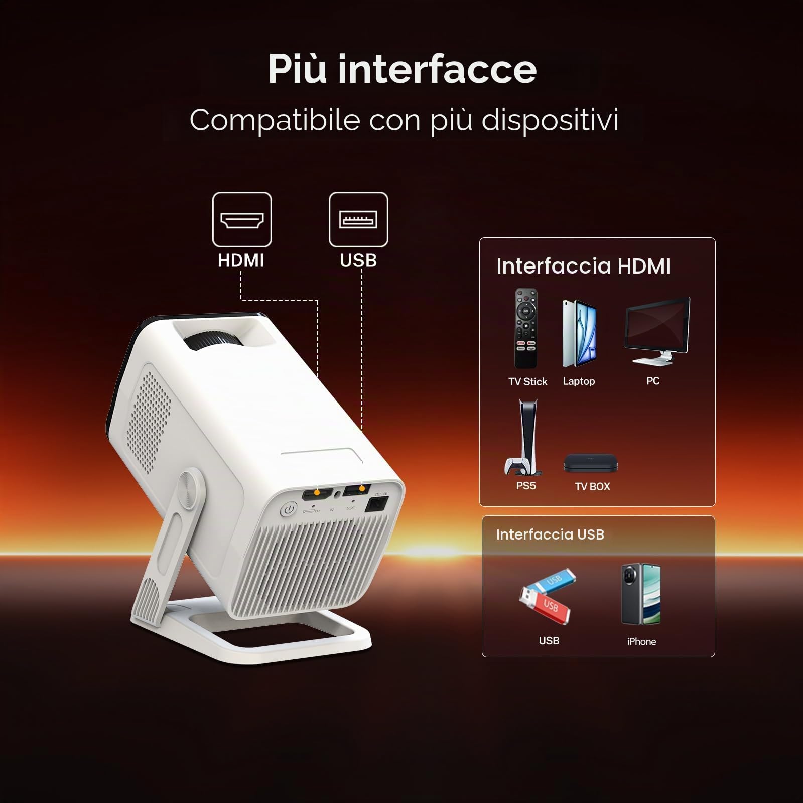 [Compatibile con Netflix & Android 13] Mini Proiettore 1080P con WiFi 6 e Bluetooth 5.4, Correzione Trapezoidale Automatica, Supporto 4K, App Integrate - LYNCAST