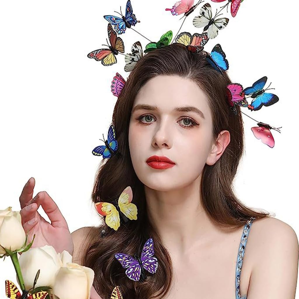 Lot De 8 Accessoires Cheveux Papillon – Bandeau Et Serre-tête Avec Autocollants – Carnaval Et Fêtes