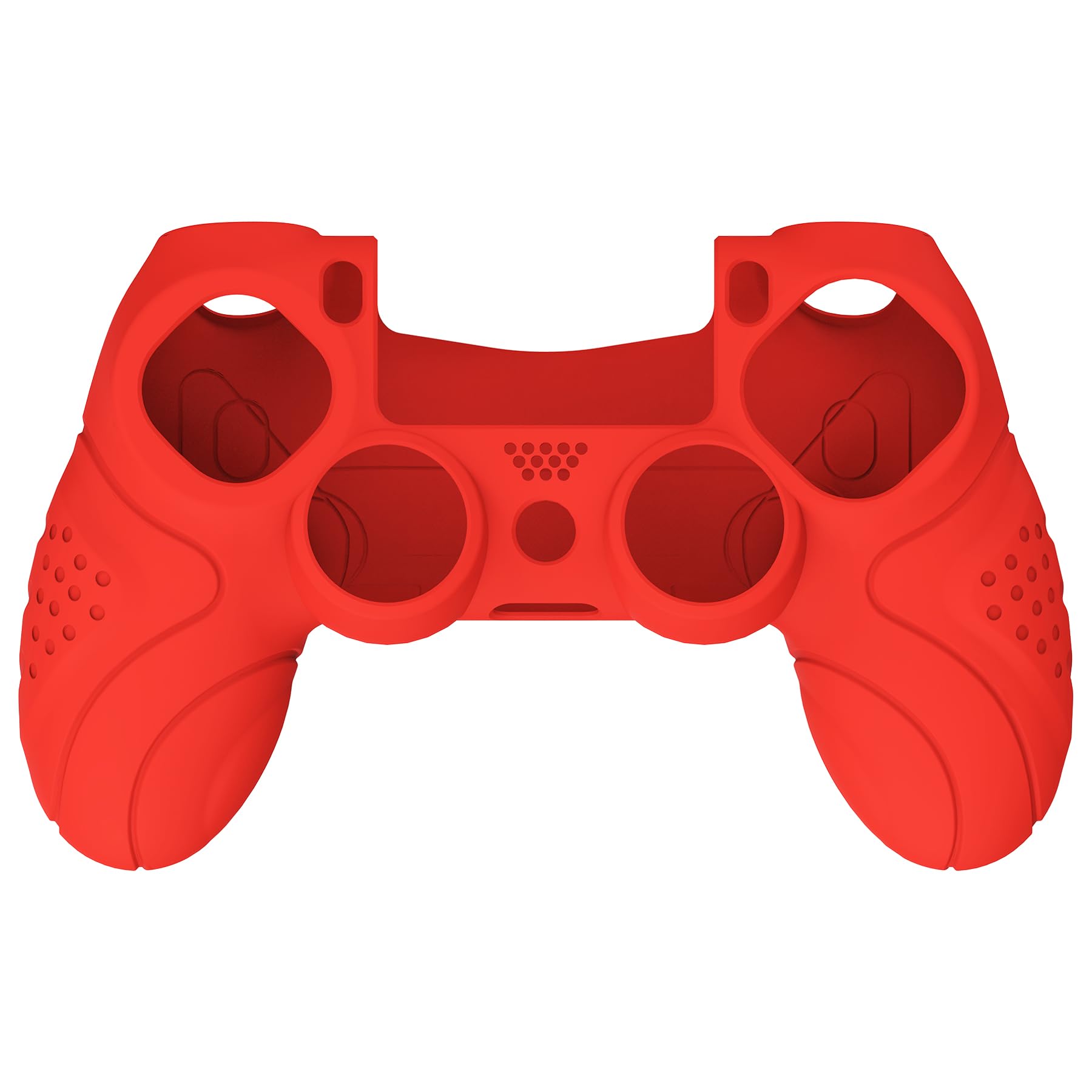 PlayVital Funda de Silicona para ps4/Slim/Pro Mando - Carcasa Protectora Suave y Antideslizante, Carcasa con 2 Tapas de Joystick, Diseño Ergonómico - Edición Guardian (Pasión Rojo)