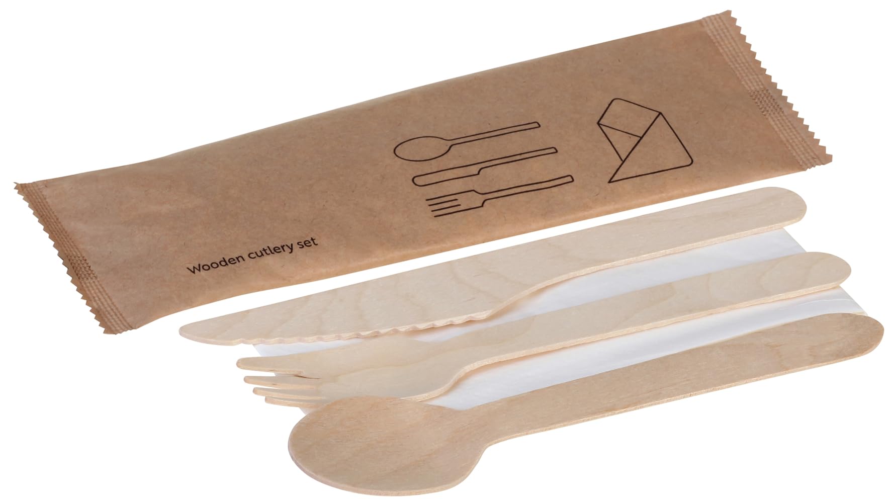 250 Bestecksets 4-teilig | 1000 teile | Einwegbesteck aus Holz, biologisch abbaubar- kein Plastik - Gabel, Messer, Löffel, Serviette | Hygienisch verpackt
