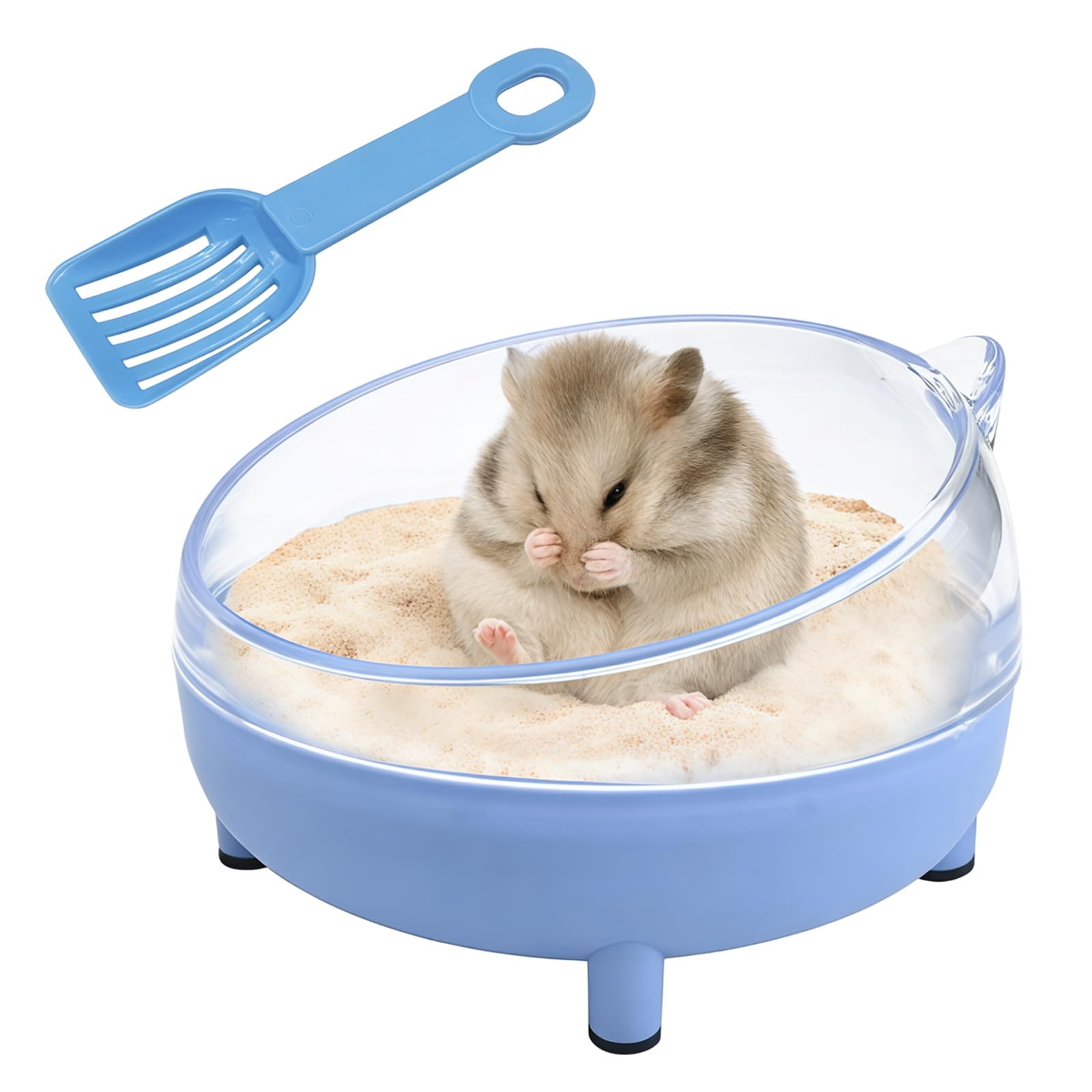 Radiella Blau Hamster Sandbad Set, 16.5 cm bañera para hámsters con Pala, Accesorios para hámsters en Caja de Arena, diseño de trípode con Bordes Redondeados, contenedor de plástico para Arena de