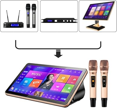 Karaoke System with Touch Screen, Wireless Microphone, AI Voice Control, and Multi-Language Support for Home Entertainment and Parties