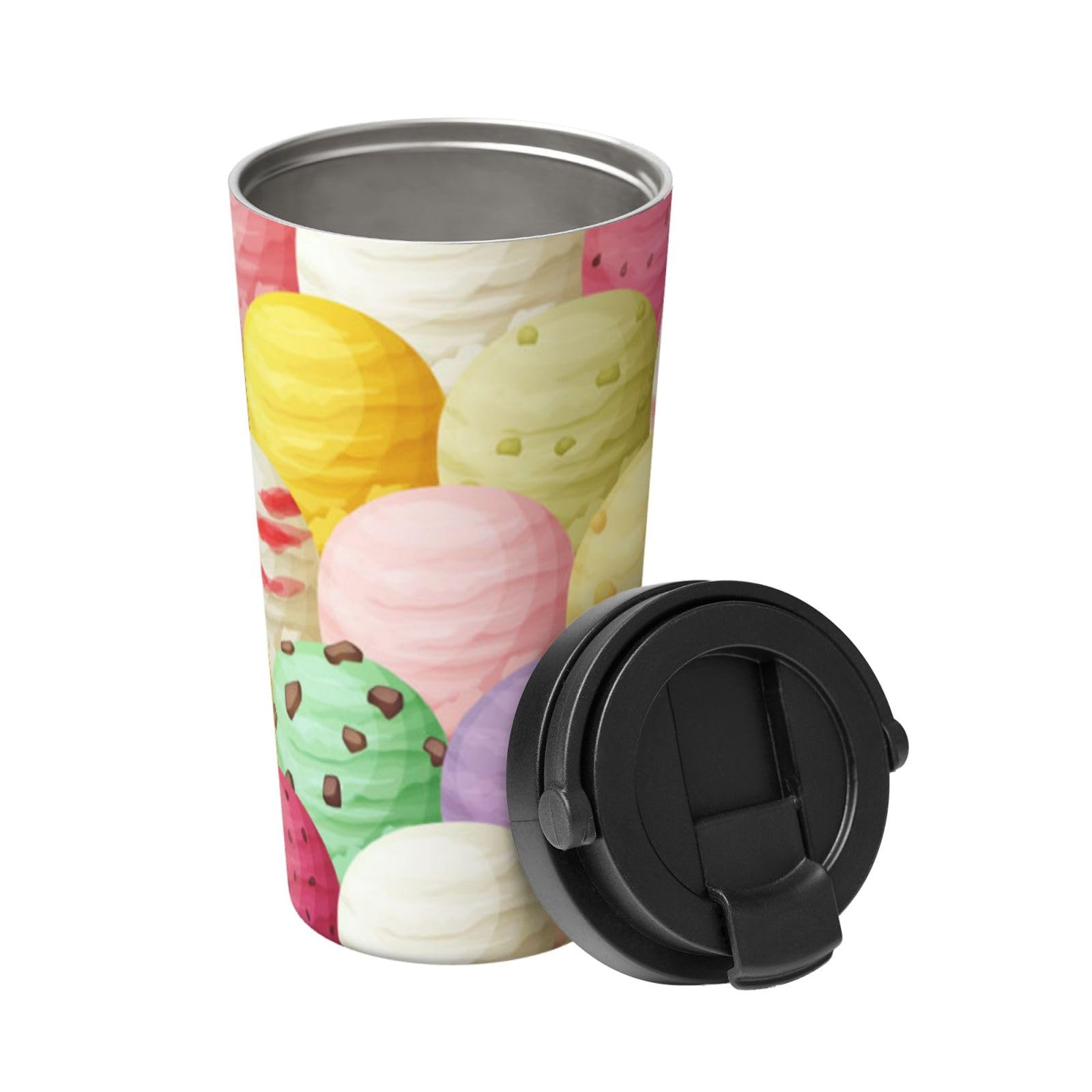 Isolierbecher mit Eiscreme-Motiv, tragbar, Auto-Trinkhalm-Becher