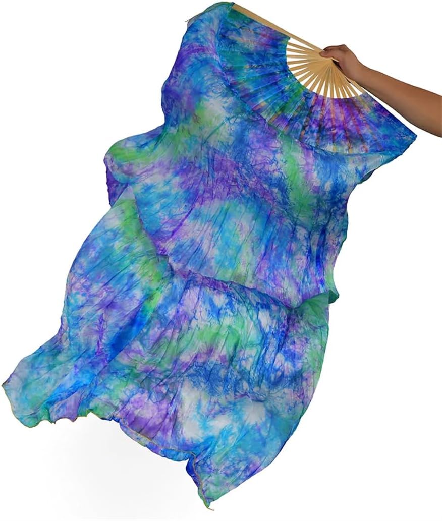 Real Silk Fan 180 * 90 Cm Dance Accessories Foldable Multiple Colors Tie Dye Fan Stage Performance Practice Dance Fans