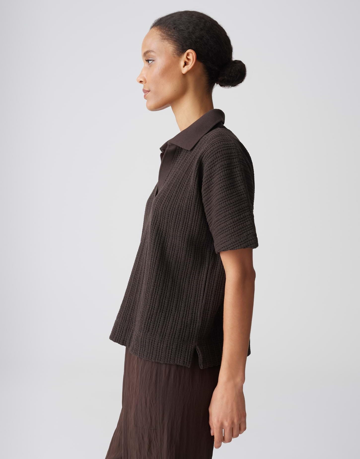 OPUS Damen Kurzarmshirt | Poloshirt in luftiger Strickoptik Loose Fit