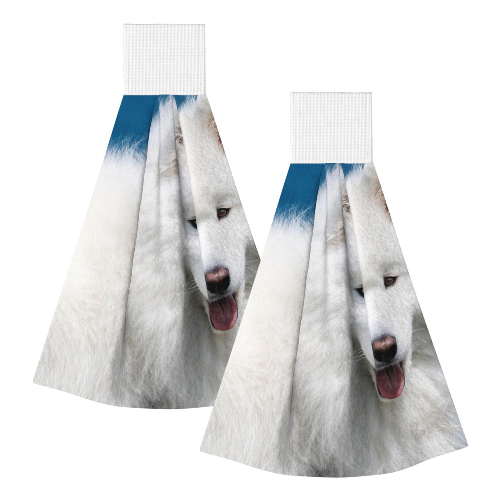 DOPKLNA Samoyed Large White Dogs Fluffy Pets Dogs White, 2 Pcs Hanging Coral Fiber Hand Towels for Bathroom, Absorbent Kitchen Towels