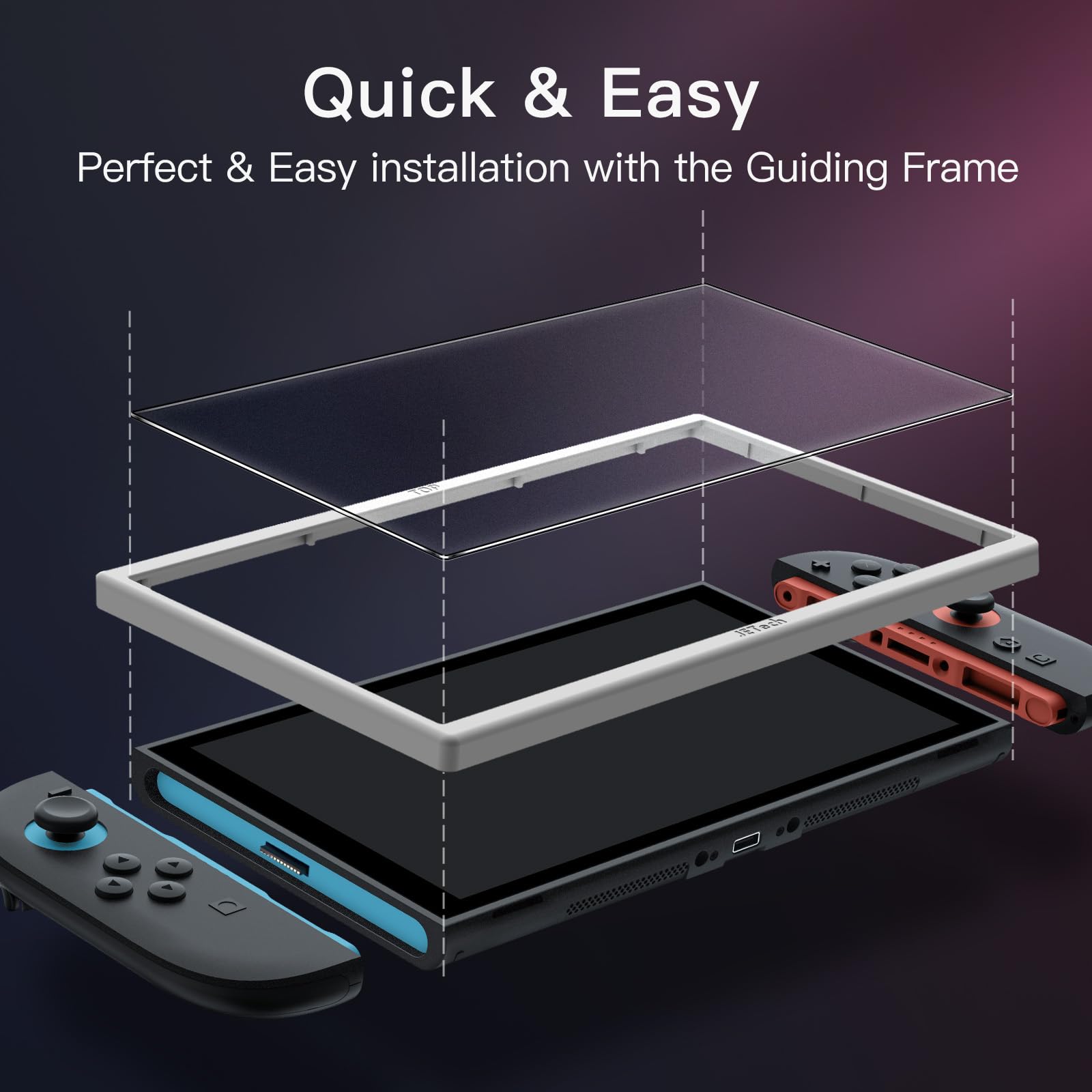 JETech Protector Pantalla Mate para Nintendo Switch 2 2025, Cristal Vidrio Templado 9H Antireflejo con Marco de Instalación Fácil, Antihuellas Tacto Suave, 2 Unidades