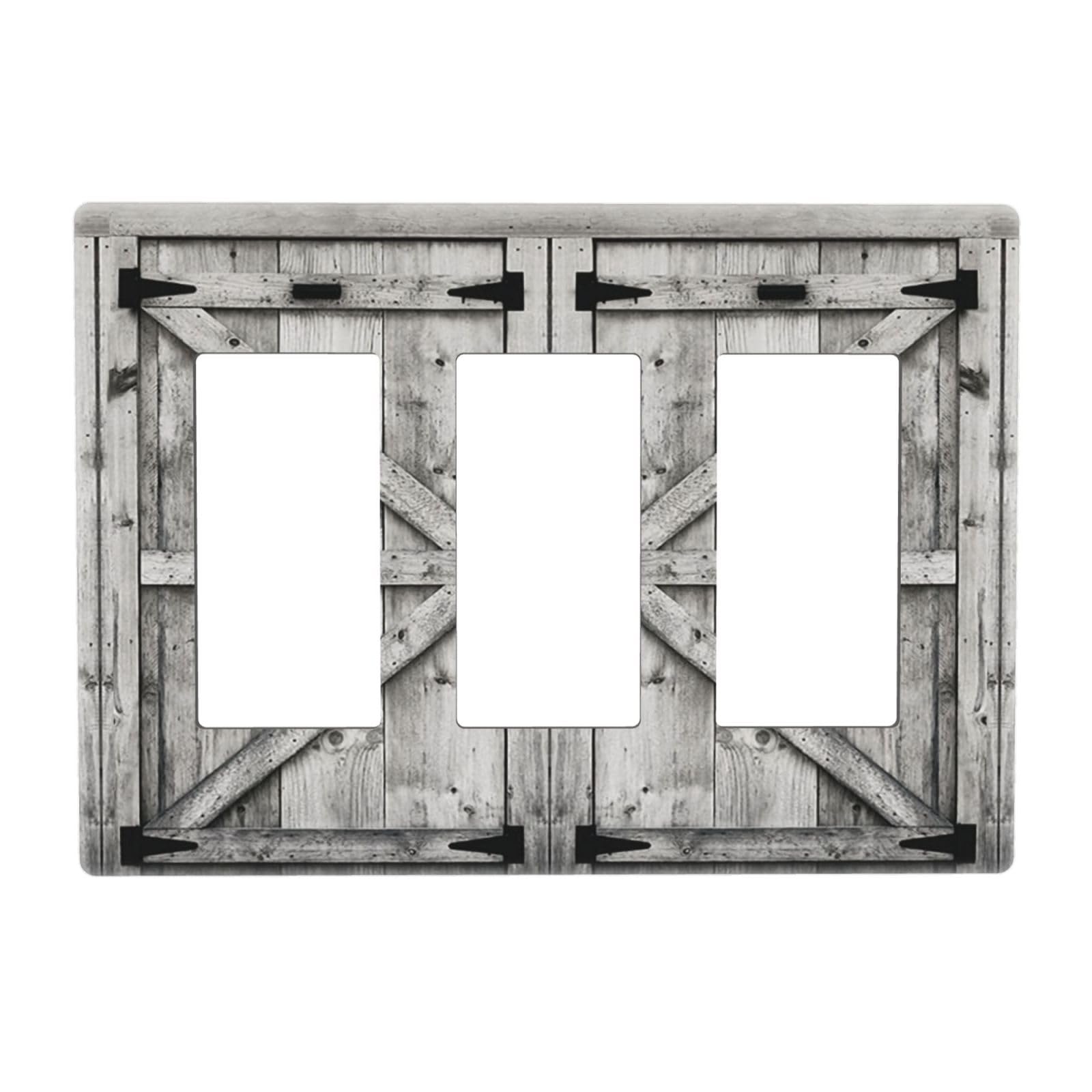 Farm Western Grey Barn Cabin Door 3 Gang Triple Rocker/Decorator Light Switch Wall Plate Cover Decorative GFCI Electrical Faceplate Switchplate Dimmer