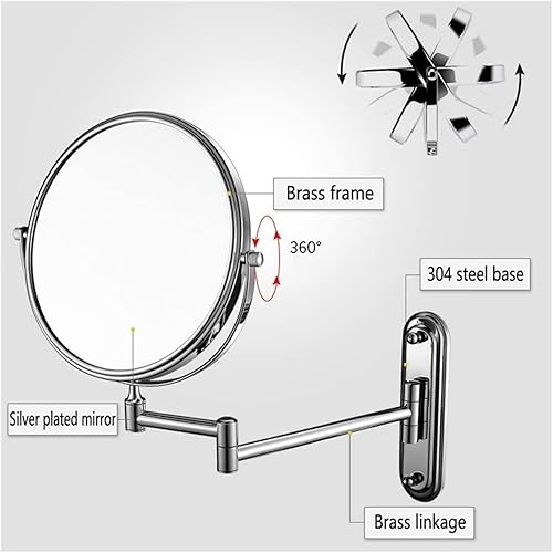 Miniatura 6 de DHAEY Wall-Mounted Makeup Mirror Stylish Bathroom Silver 6 Inch Makeup Mirror Folding Telescopic 5X Magnify Creative Beauty Mirror
