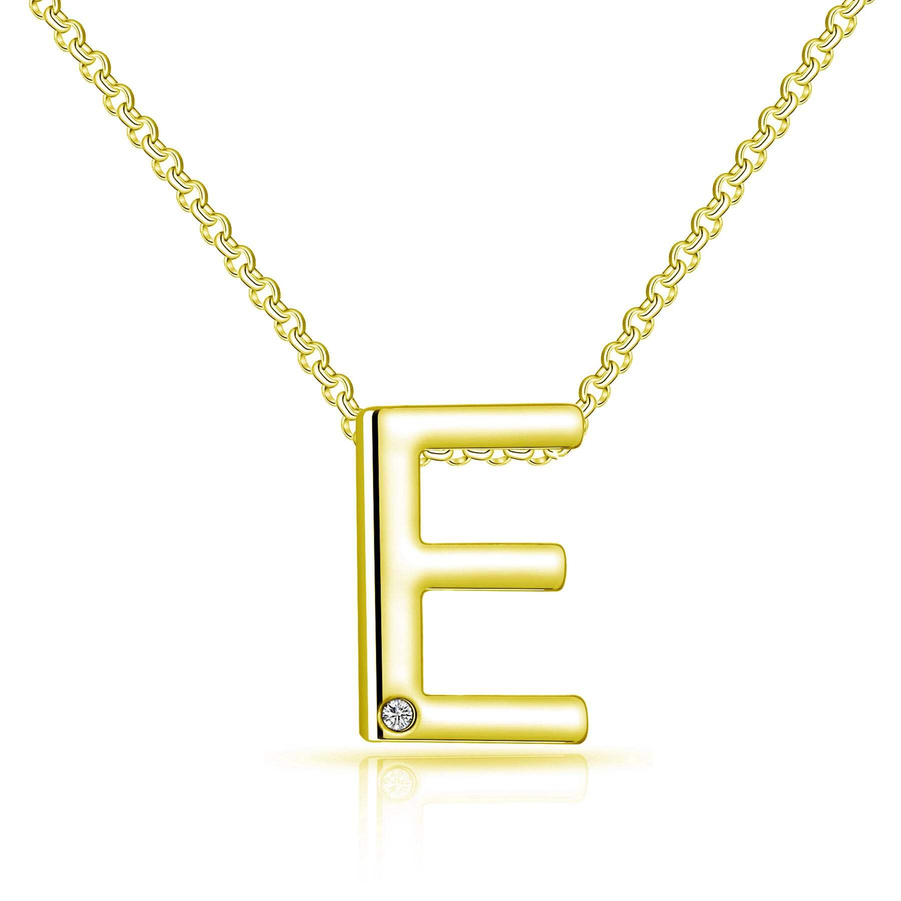 Philip Jones Collar con inicial chapado en oro con letra E creada con cristales Zircondia®, chapado en oro, cristal Zircondia®, Chapado en oro, Cristal Zircondia®