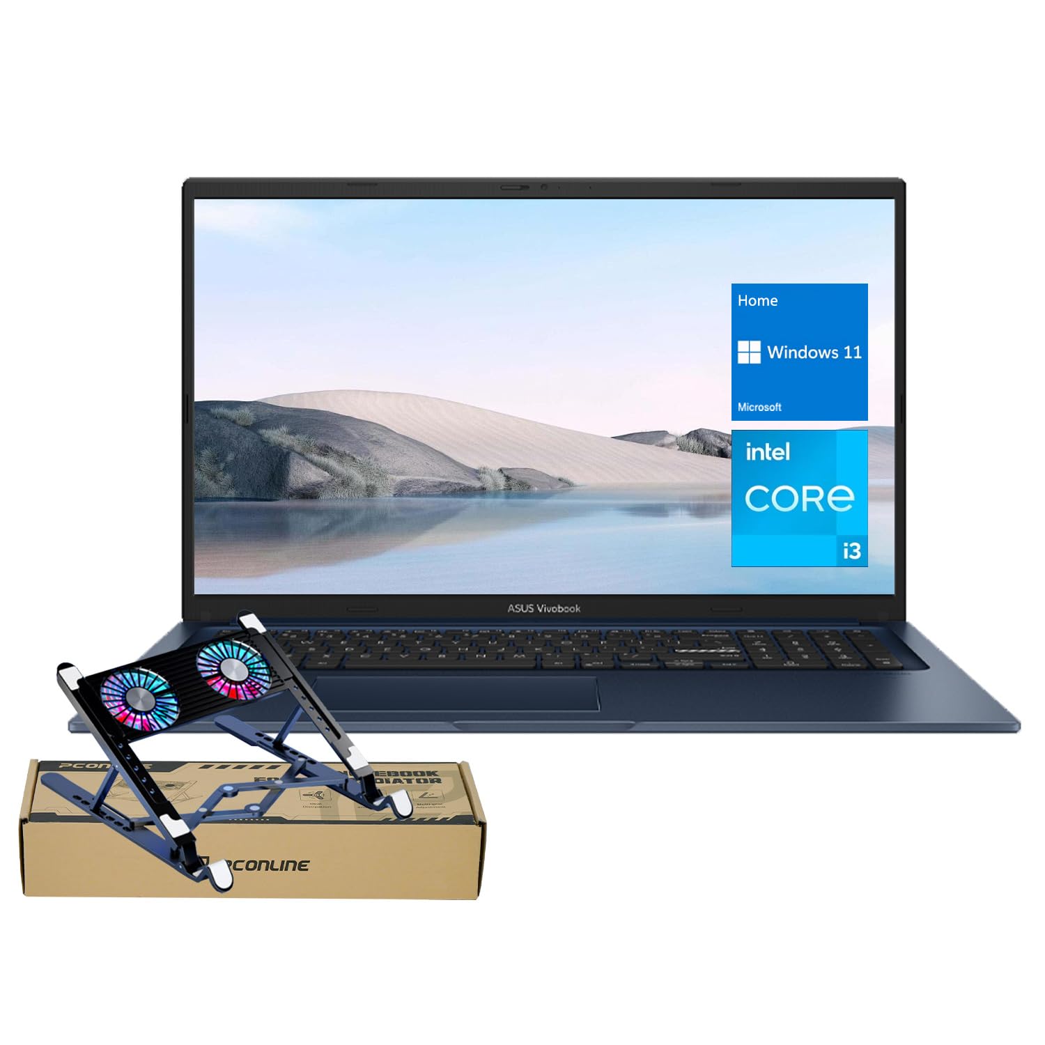 ASUS Vivobook 17.3'' FHD Laptop, Intel Core i3-1215U, 36GB RAM, 1TB SSD, Webcam, Touchpad, HDMI, Wi-Fi, Windows 11 Home, Blue, Bundle with PCO Notebook Folding Radiator, Laptop Cooler
