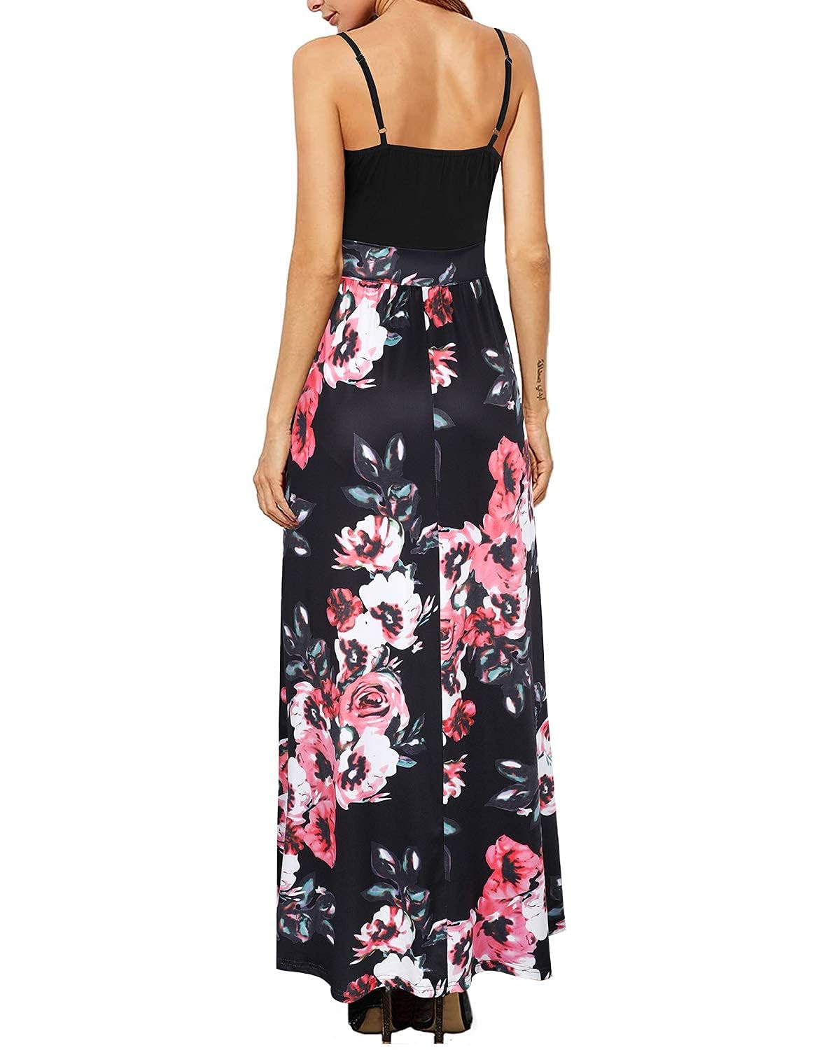 Newshows Sommerkleid Damen Lang Maxikleid Sommer V Ausschnitt Kleid Schlitz Elegant Spaghettiträger Freizeitkleid für Hochzeitsgäste