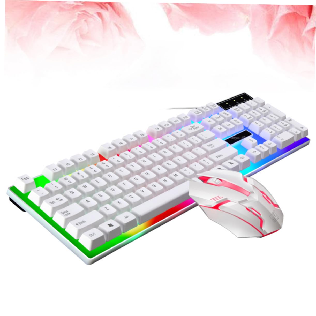 Gadpiparty Set Tastiera Bianca Mouse Cablato Accessori Gaming Retroilluminazione LED Colorata Ergonomica e Design Tasti Galleggianti per PC da Gioco