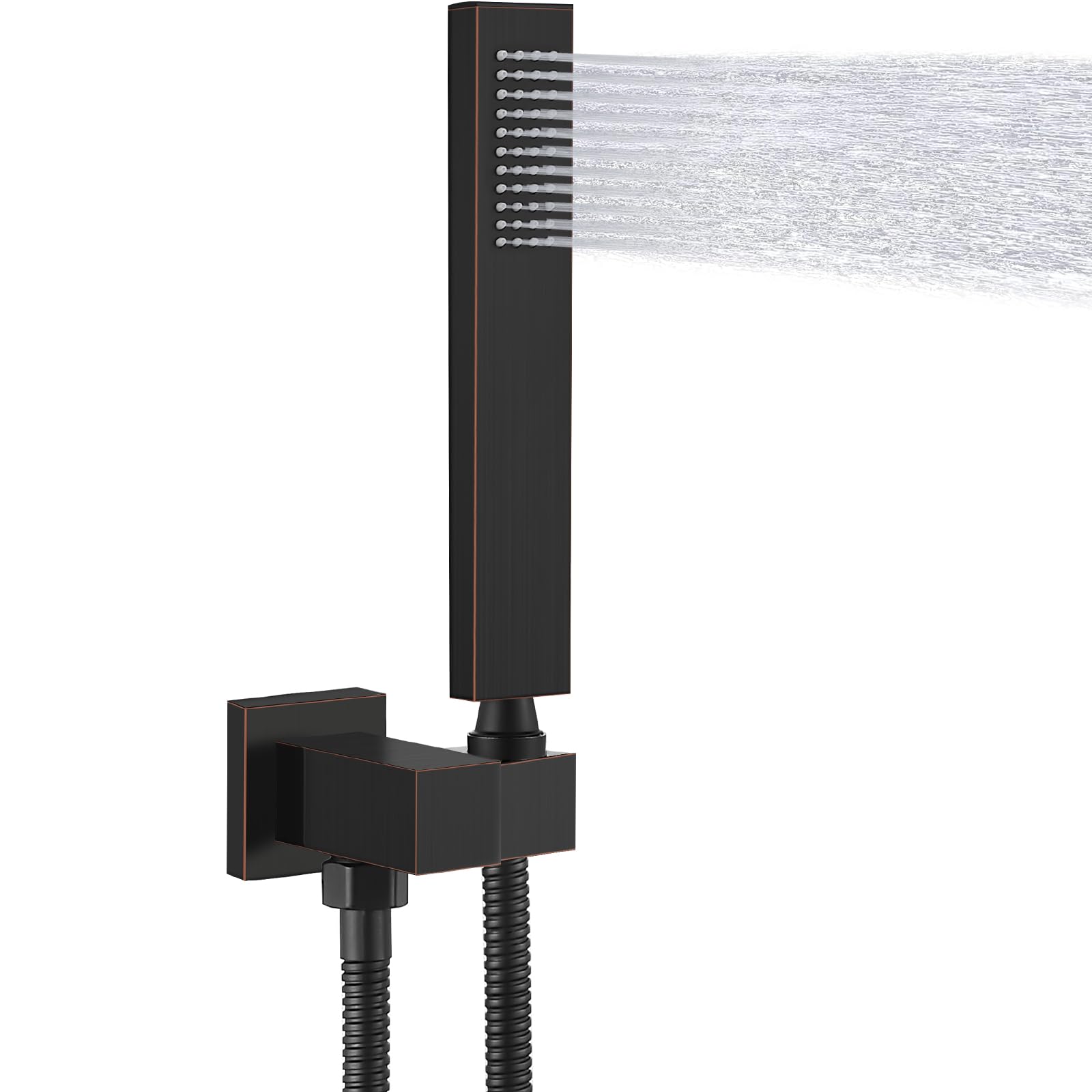 Ducha de Mano Cuadrada de Bronce aceitado SUS304 de Acero Inoxidable de Alta presión con Conector de Pared, Soporte de Ducha y Manguera de Ducha Flexible de 60 Pulgadas.