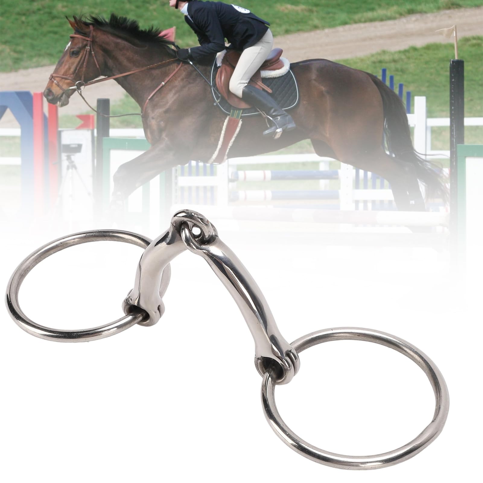 Qcwwy Pferdemaulgebiss, Edelstahl-D-Ring-Trense, Ideal für Training und Reiten, Sichere Kontrolle, Effektive Beißprävention, Western-Trainings-Reitwerkzeug