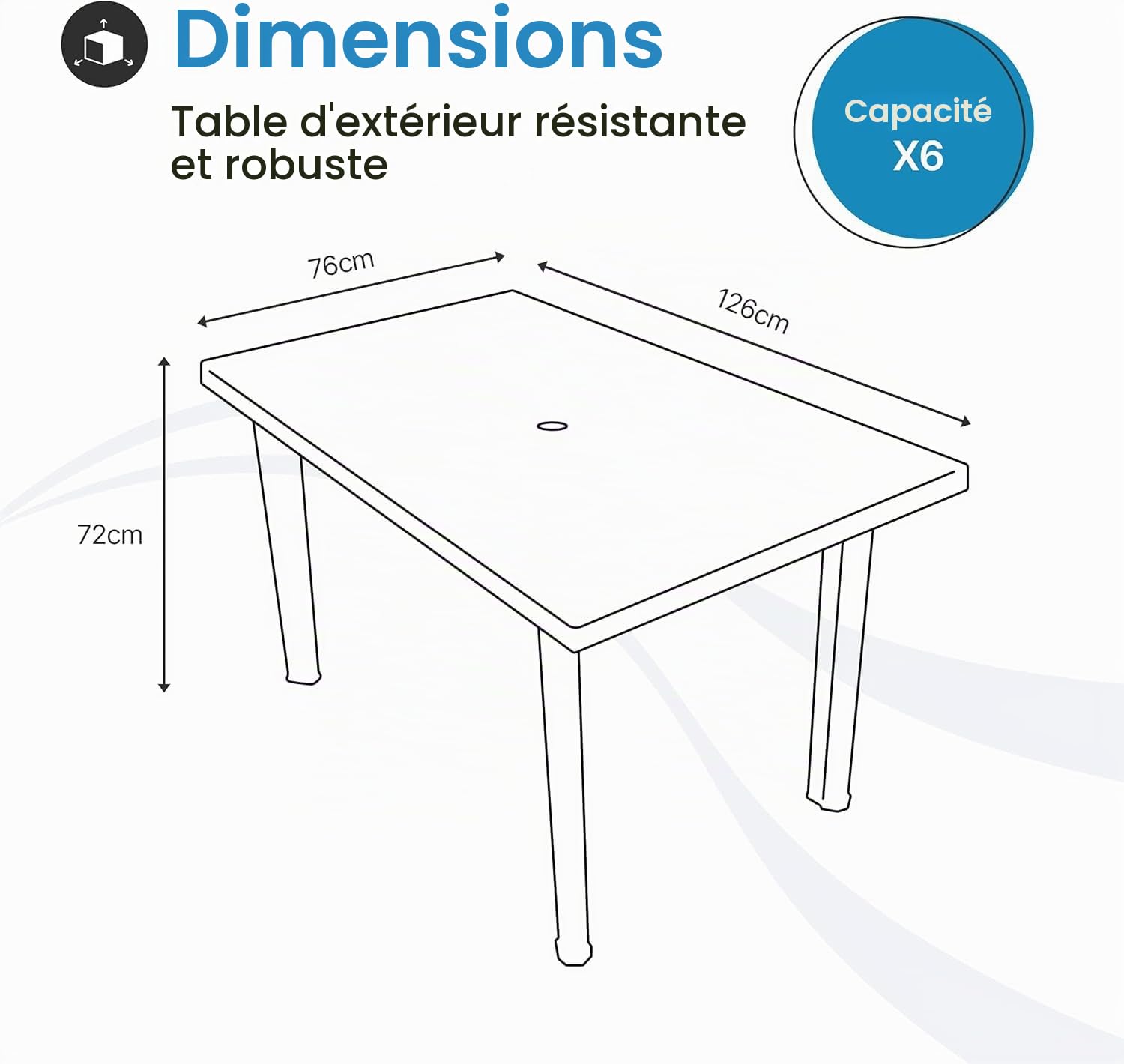 Tomaino Table de Jardin Exterieur avec Trou Parasol Plastique 126x76x72 cm
