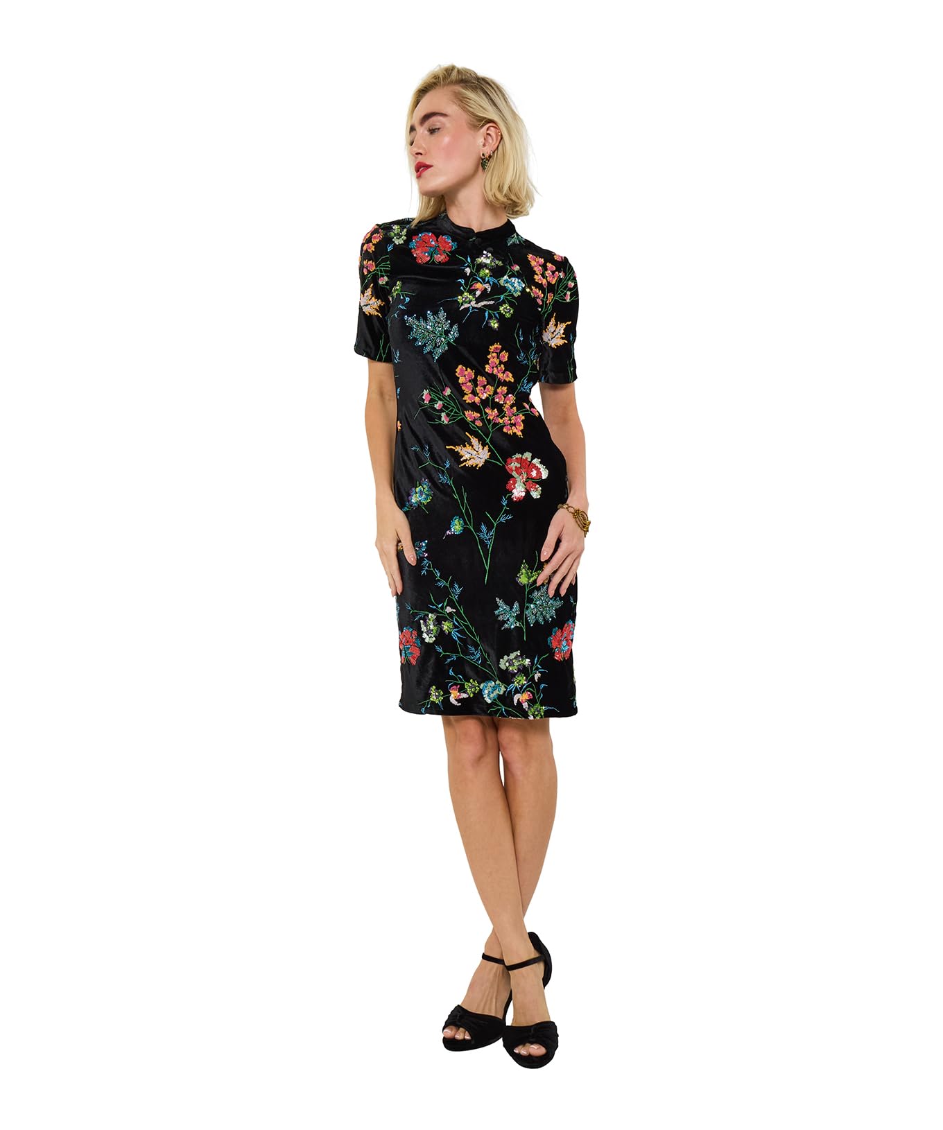 Joe Browns Women's Boutique Velour Floral Sequin Dress, Regular, Black, UK 18