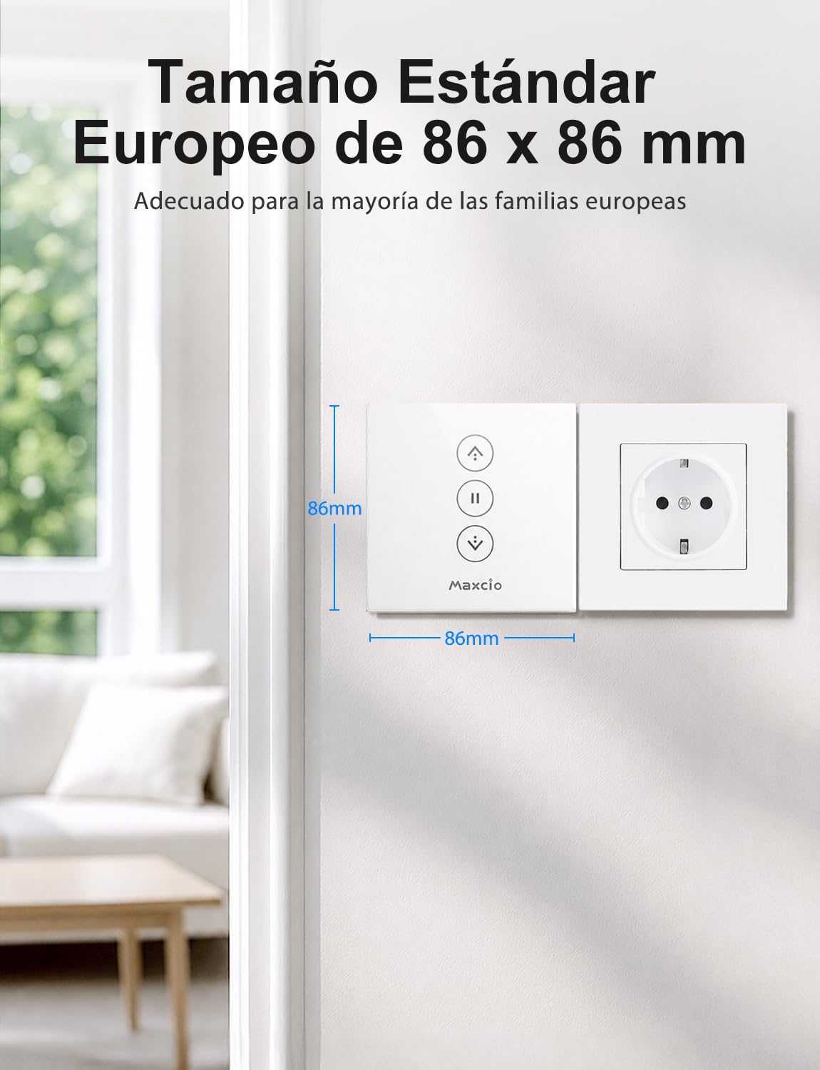 Maxcio Interruptor Persiana WiFi Inteligente, Conmutador de Cortina Compatible con Alexa y Google Home, Temporizador Automático, Panel de Vidrio Táctil Empotrable, Requiere Cable Neutro, 2 Packs