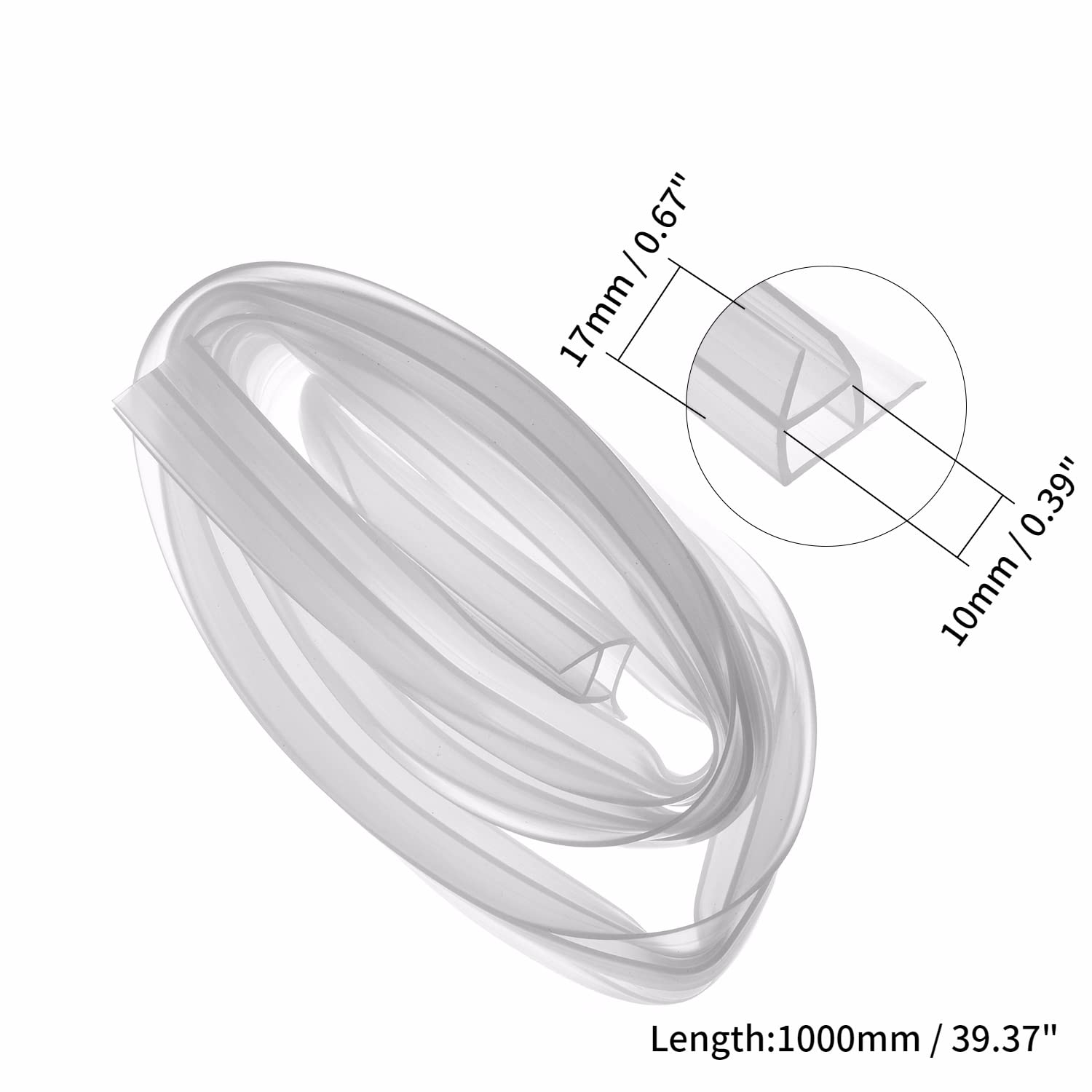 Juvielich Shower Door Bottom Seal - 3m U-Shape Silicone Strip For 10mm Frameless Glass, Stops Leaks