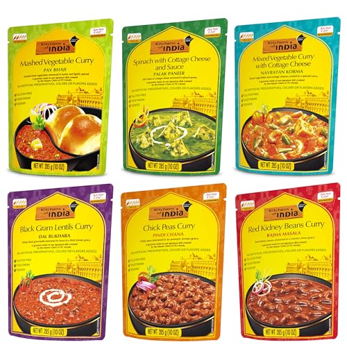 Image of Kitchens of India Ready To Eat Dinner Variety Pack of 6 - 10 Ounces, Authentic Vegetarian Indian Food, Gluten-Free