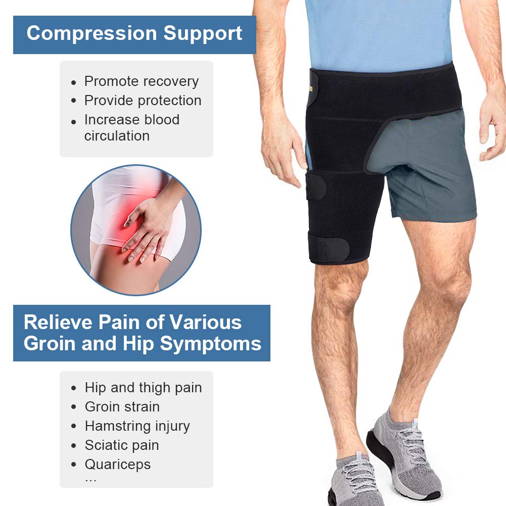 Supporto per fasciatura di Leist, Groin Support, Manicotti a compressione coscia e groin, supporto per fasciatura coscia a compressione, regolabili coscia Brace Alleviare dolori muscolari e lesioni