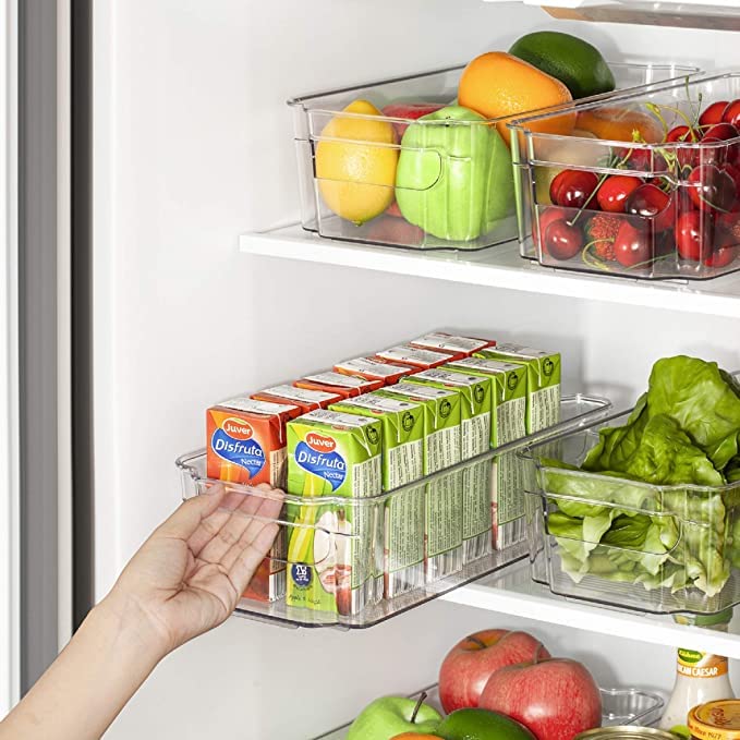 Image of Snazzy Refrigerator Organizer Bins - 8pcs Clear Plastic Bins For Fridge, Freezer, Kitchen Cabinet, Pantry Organization and Storage, BPA Free Fridge Organizer, 12.5 inch Long