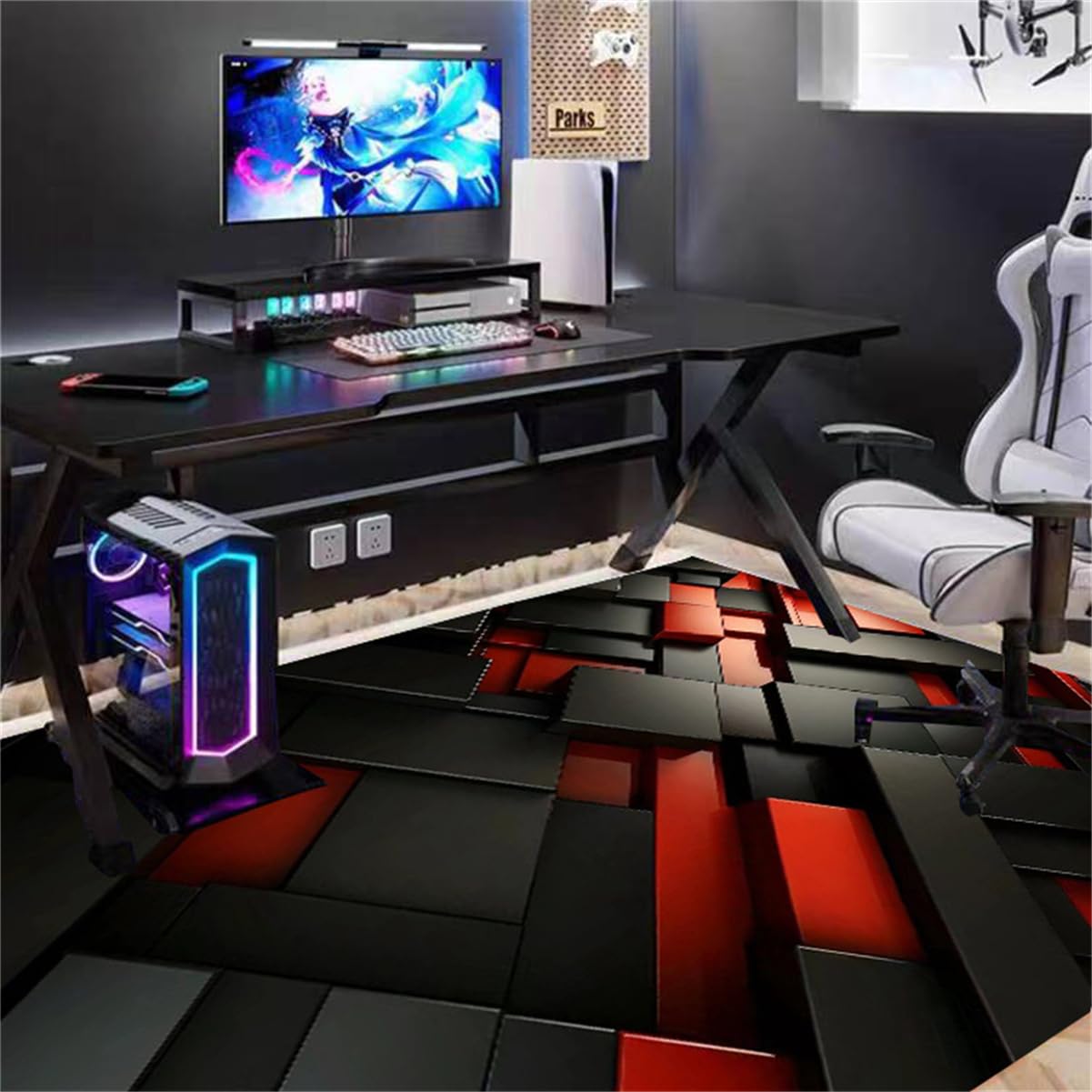 Tapis néon 3D pour transformer une chambre d'ado en salle e-sport