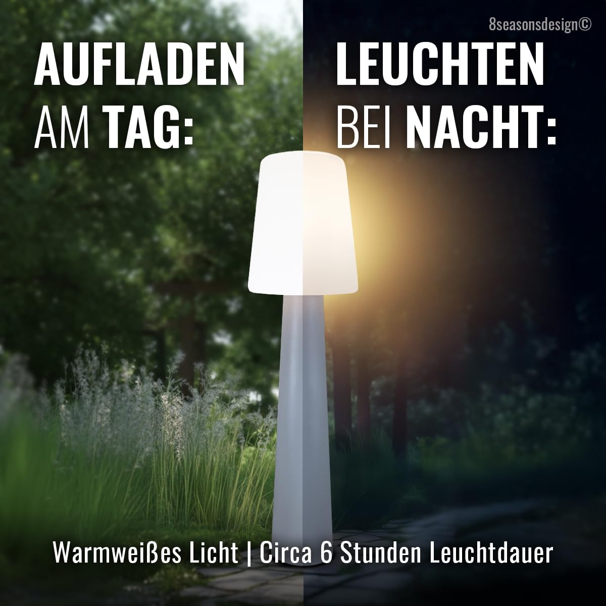 8 seasons design LED Solar Stehlampe No. 1, 160cm groß (Grau), warmweißes Licht, Solarlampe mit Dämmerungssensor, Solarpanel, Stehlampe für außen (Garten, Terrasse, Balkon)