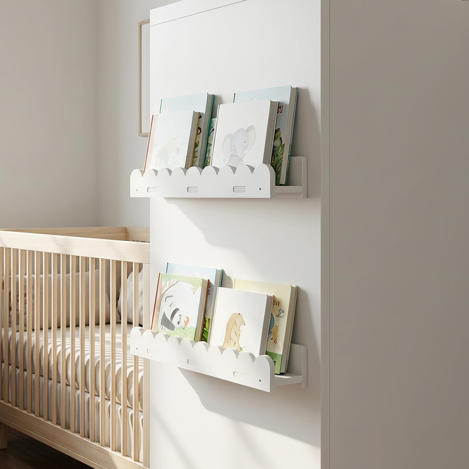 Estante magnético de Pared para Libros Infantiles, estantería Flotante para niños, estantería Ondulada de PVC Blanco para Libros, Juguetes, Marcos de Fotos y decoración de aulas.