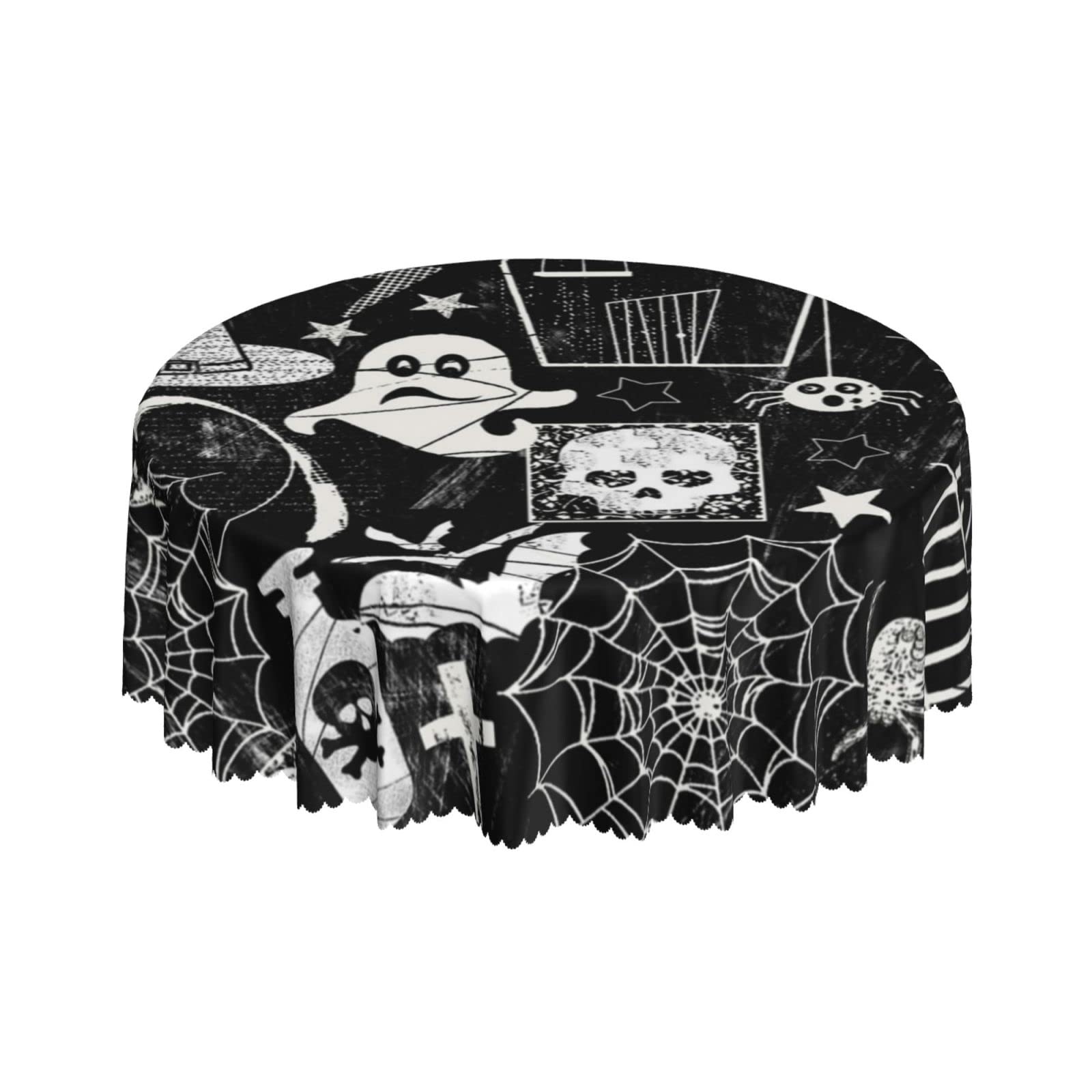 Lsjuee Dark Halloween Round Tablecloth 60 Inch Printed Washable Tablecloth for Dining Party Holiday Fall Home Decorative