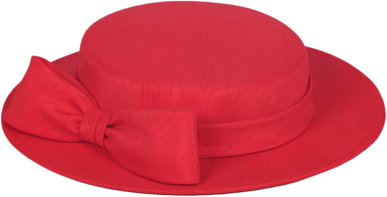 Wide Brim Church Hat for Women - Elegant Kentucky Fascinator with Bow,Bridal Wedding Tea Party Formal Flat Top Derby Hats - Image 2