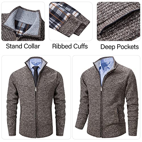 Msmsse Men's Soft Full Zip Thick Knitted Cardigan Sweaters With Pockets Brown M #TOP2