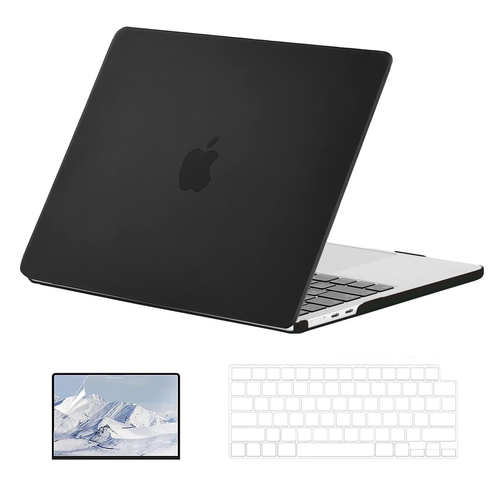 EooCoo Hard Shell Plastic Case Compatible for MacBook Air 13.6 inch M4 M3 M2 2025 2024 2022,A3240 A3113 A2681 with Retina Display&Touch ID,Protective Cover&Keyboard Skin&Screen Protector-Matte Black