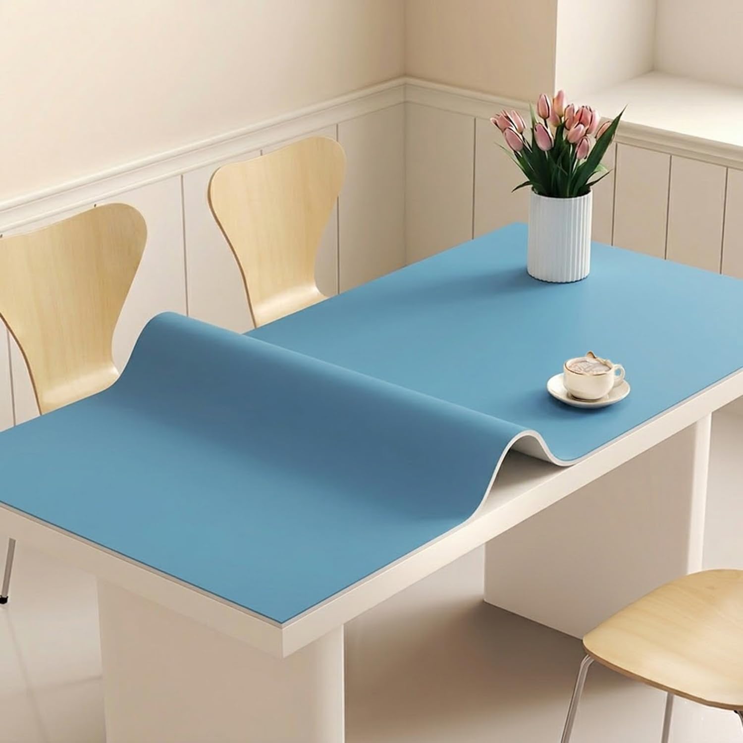 Thick Silicone Table Protector Waterproof Wipe Clean Desk Mat Heat Resistant Kitchen Worktop Cover Non Slip Pad For Dining Crafts Customisable Size(Blue,120x120cm)