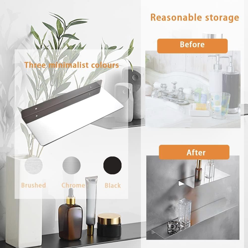 2 Mensole da Doccia in Acciaio Inox Montate al Muro, Senza Foratura, Autoadesive, Accessori da Bagno per Bagno e Cucina (Cromo, 2 pezzi)