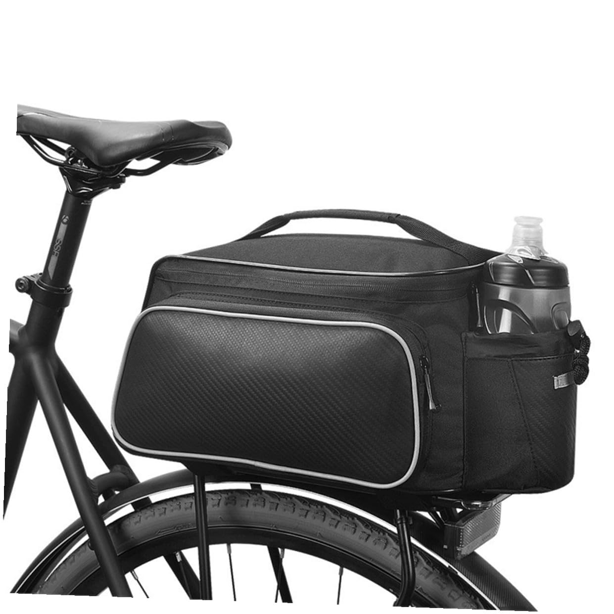 Hohopeti Borsa per Portapacchi Bici, Capienza Ampia in Nylon Nero | Strisce Riflettenti, Vestibilità, per Mountain Bike e Bici da Ragazzo Ragazza