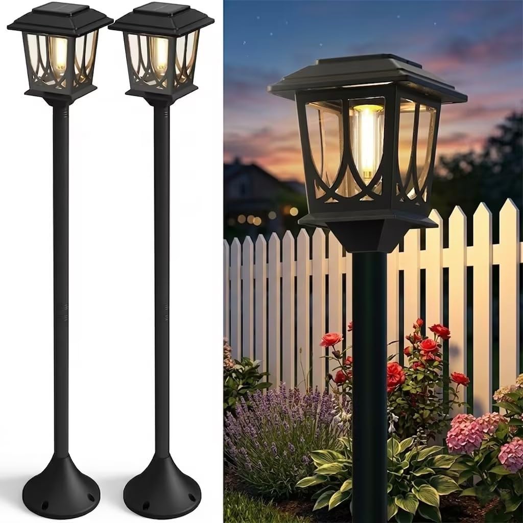 ILANCK 2 Pack Solar Lamp Post Lights Outdoor, 40" H Solar Pole Lights for Outside Dusk to Dawn, Waterproof 3000K Warm White Floor Lamps for Patio Backyard Pathway (No Wiring Needed)
