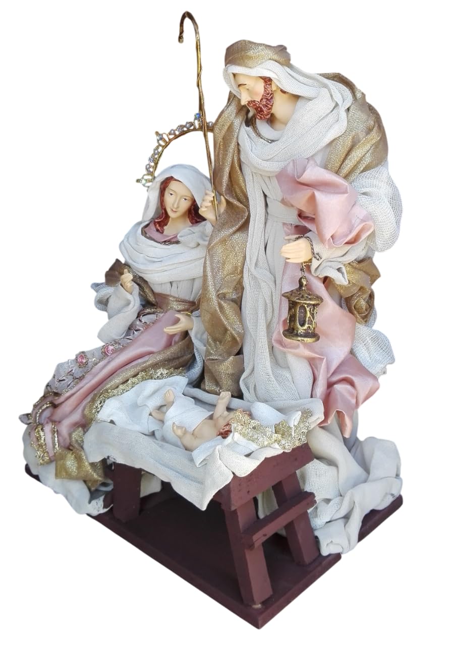 PRESTIGE & DELUXE Krippe in Kunst – Statue Krippe Heilige Familie 3 Figuren – Höhe: 40 cm aus Stoff und handgefertigte Dekorationen – Weihnachtsdekoration für Zuhause Räume Geschenkidee
