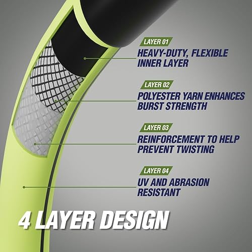 Miniatura 3 de Rugged Rhino Manguera de jardín flexible y ligera, resistente, 25 pies x 58 pulgadas, 4 capas a prueba de fugas, herramientas de jardinería al aire