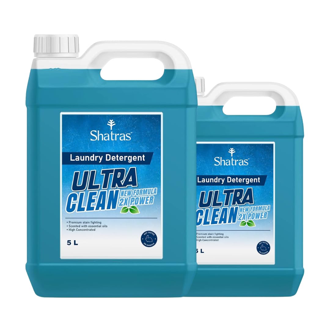 shatras ultra clean liquid laundry detergent for top load & front load washing machines – deep fabric care, tough stain removal, fresh fragrance, suitable for all fabrics, pack of 2