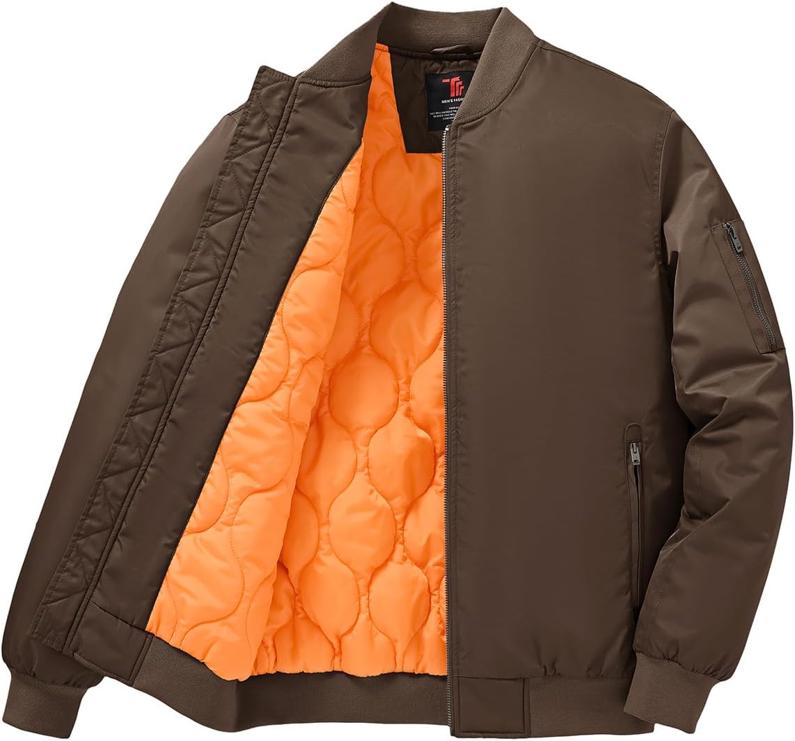 TBMPOY Men's Winter Bomber Jacket Warm Fall Casual Flight Windbreaker Padded Coats Full Zip Stylish Varsity