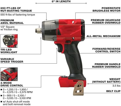 Miniatura 2 de 2962-20 para Milwaukee M18 FUEL 18V 12" Llave de impacto de par medio inalámbrica Herramienta desnuda
