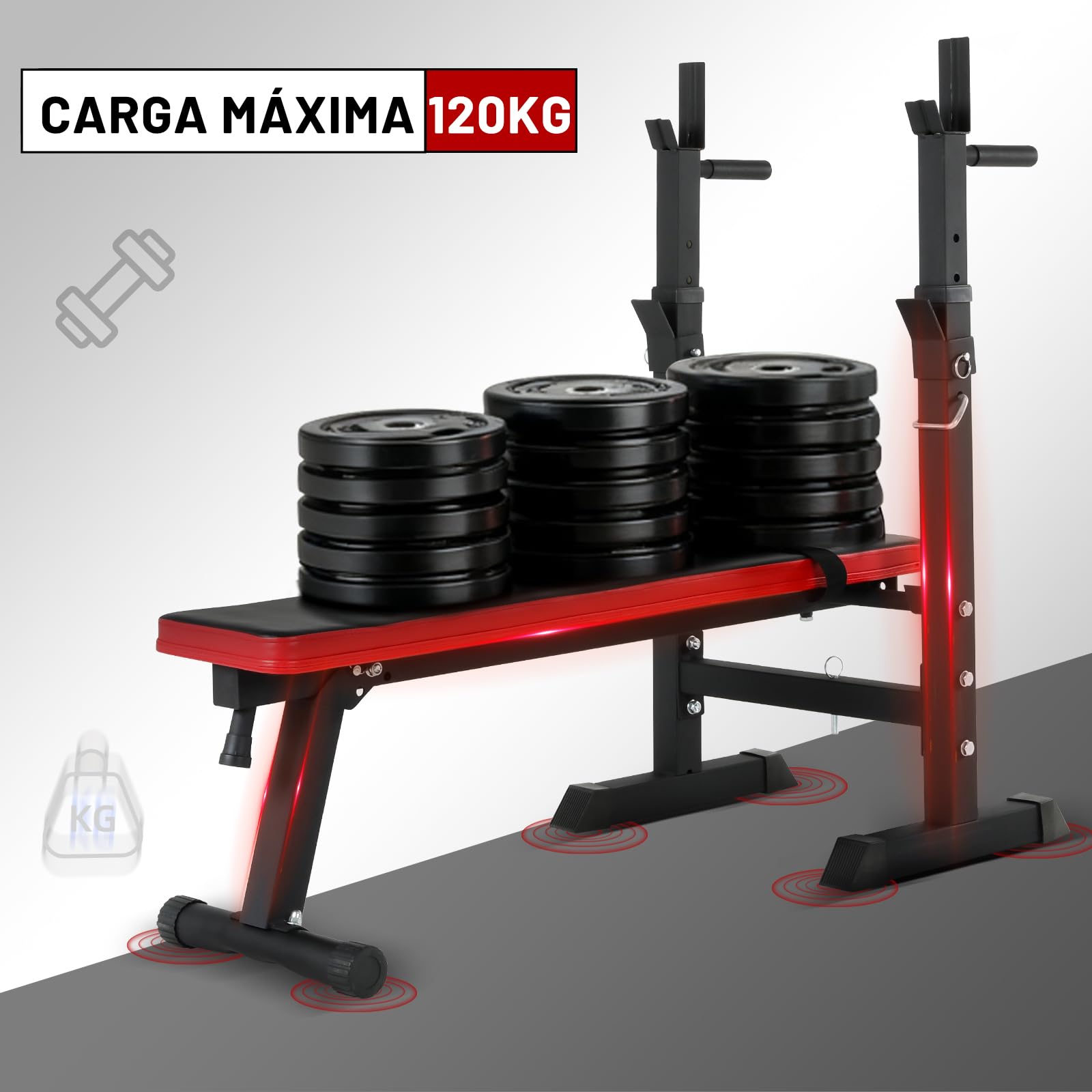 ISE Banco de musculación plegable ajustable con soporte de barras para mancuernas y estación de dips, bancos de musculación ajustables rojo negro 544-BK, blanco negro 544-WH