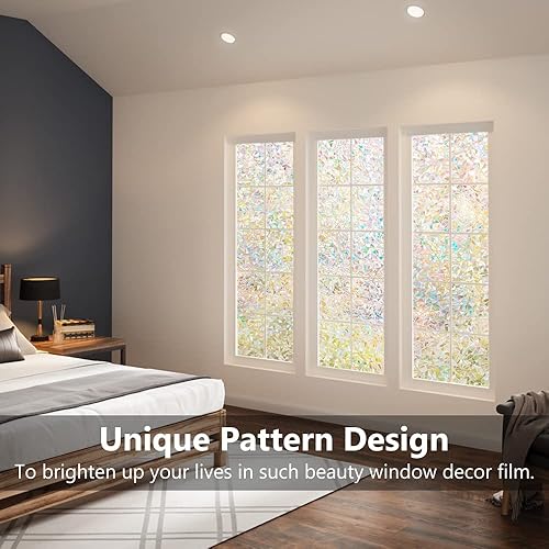 Miniatura 3 de LEMON CLOUD Película decorativa de tulipanes 3D para ventana de 17.5 x 78.7 pulgadas y película de arcoíris para ventana de 17.5 x 78.7 pulgadas