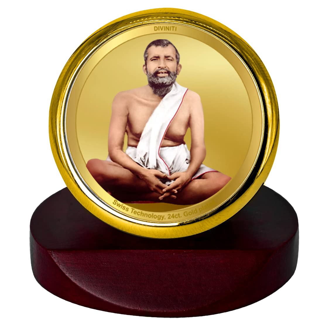 DIVINITI Ramakrishna Gold Plated Metallic Car Frame, Table Decor| MCF 1C Classic Radha Kishan and 24K Gold Plated Foil| Religious Frame for Pooja, Worship, Gifts Items (5.5X 5.0 CM)